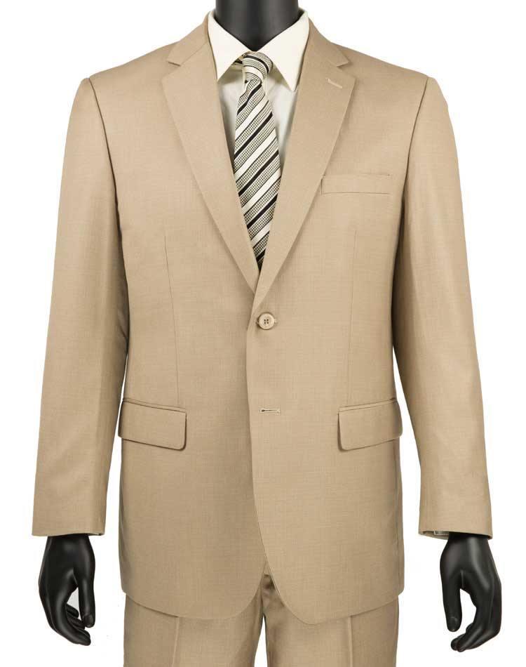 Beige Classic Fit Sharkskin Suit - 2 Piece