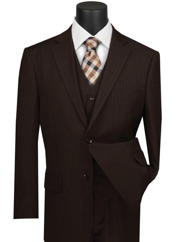 Classic Fit Brown Pinstripe Suit 3-Piece by Vinci