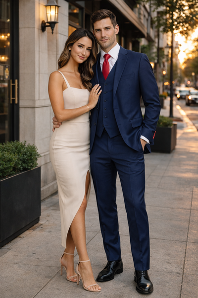 Mens Tiglio Solid Navy Suit β Classic 2 Piece Navy Blue Suit for Wedding, Business & Formal Wear
