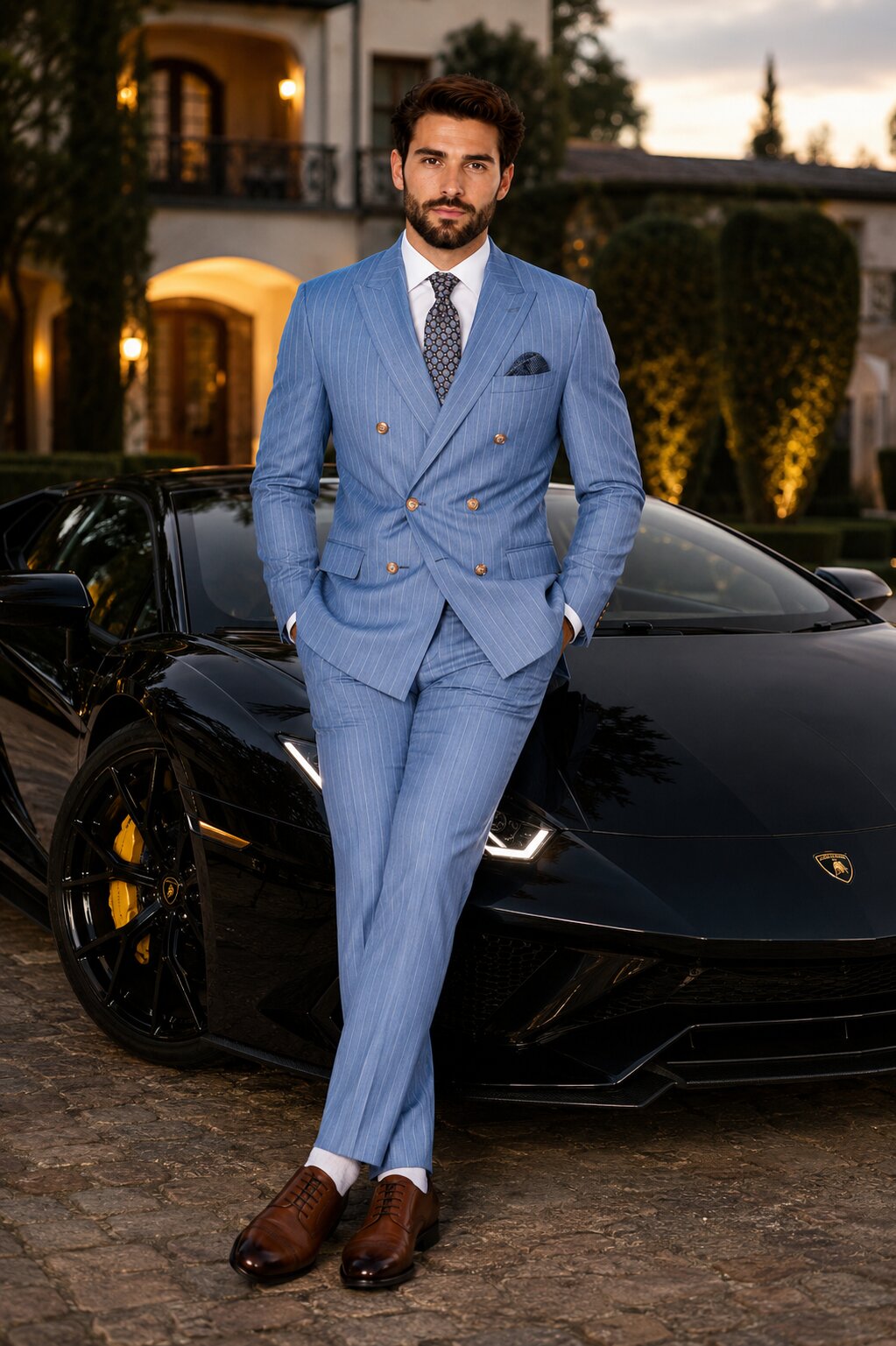 Sky Blue Stripe - Double Breasted Pinstripe Suit