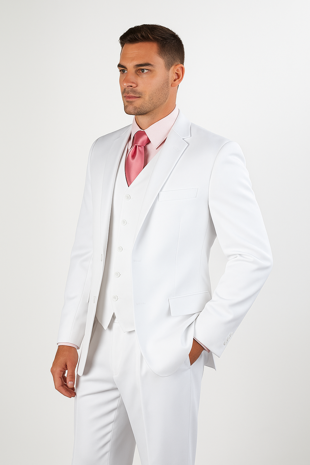 Men's 3 Piece Poplin Discount three piece suit - Pure White