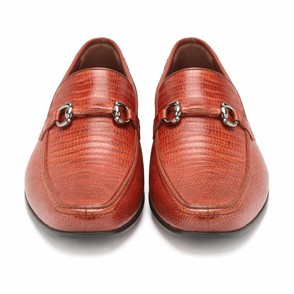 Teju Lizard Skin Bit Slip-ons by Los Altos