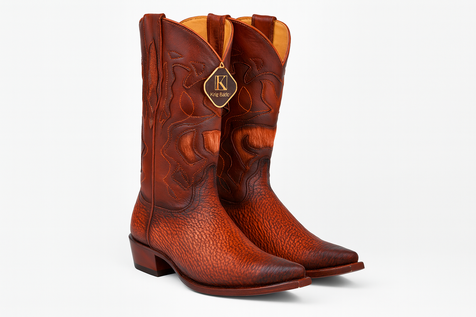 King Exotic Men's Snip Toe Sharkskin Boots Cognac