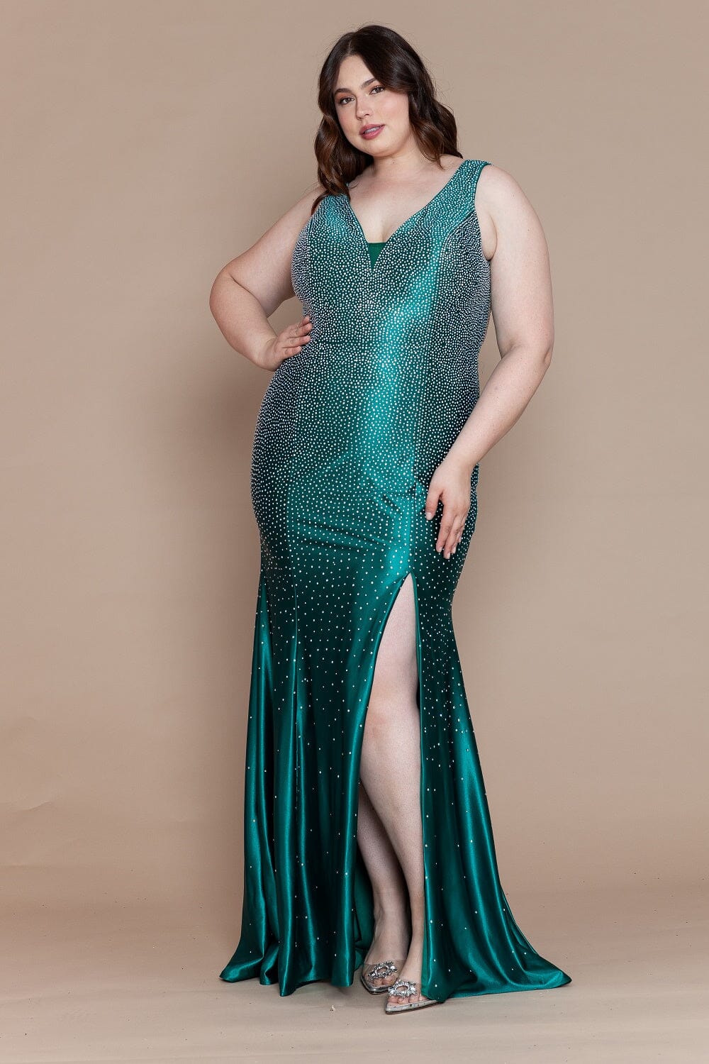 Poly USA W1130 Curve Fitted Rhinestone Slit Gown