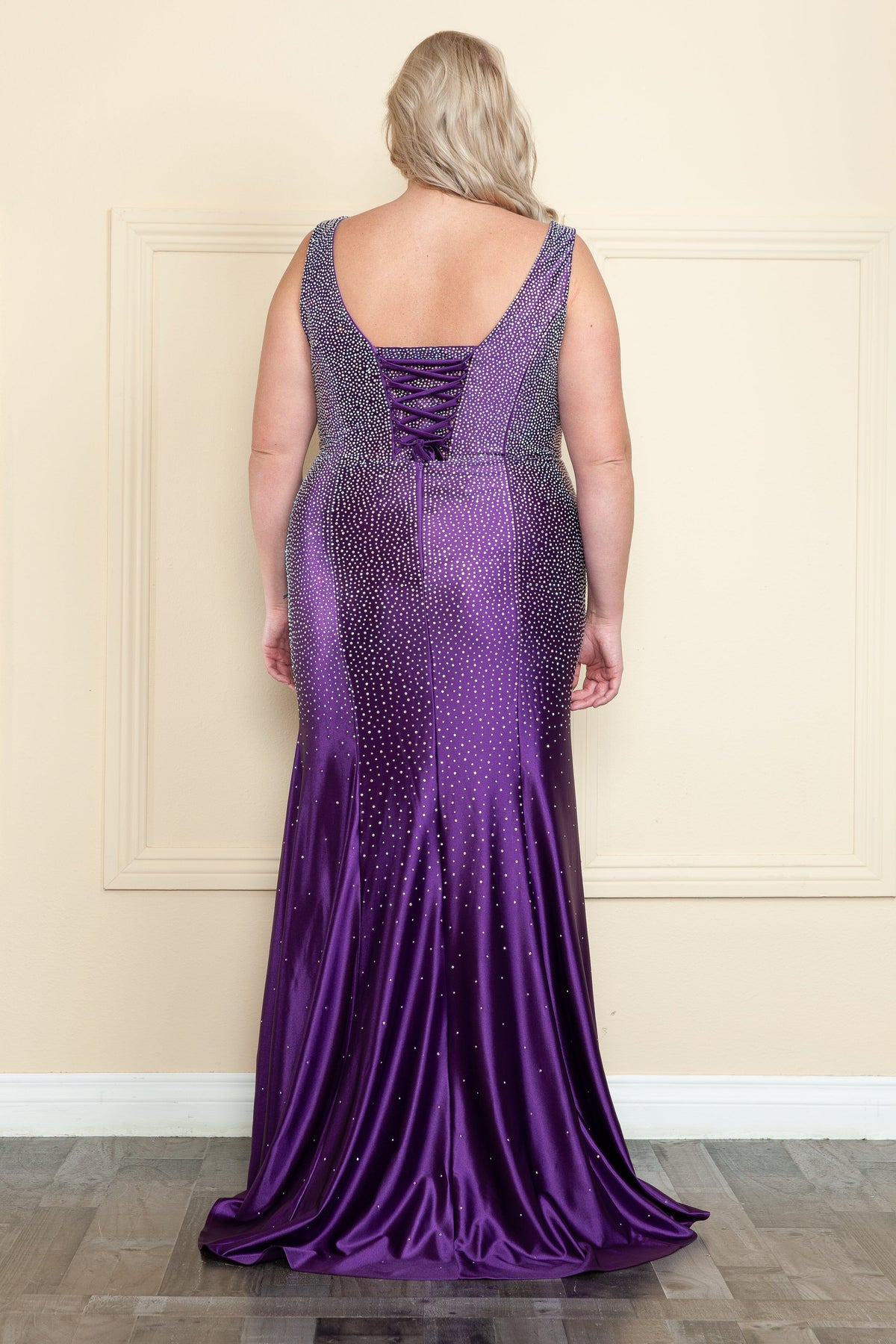 Poly USA W1130 Curve Fitted Rhinestone Slit Gown