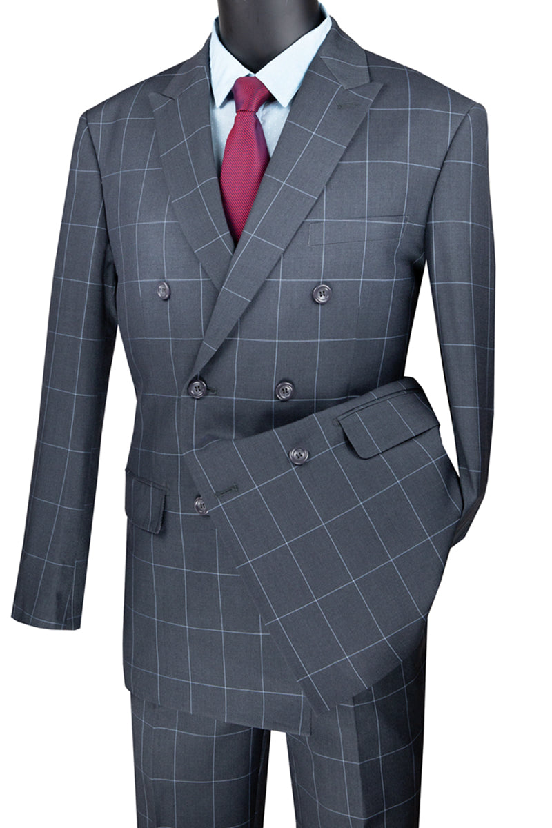 Medium Grey Double Breasted Windowpane Suit