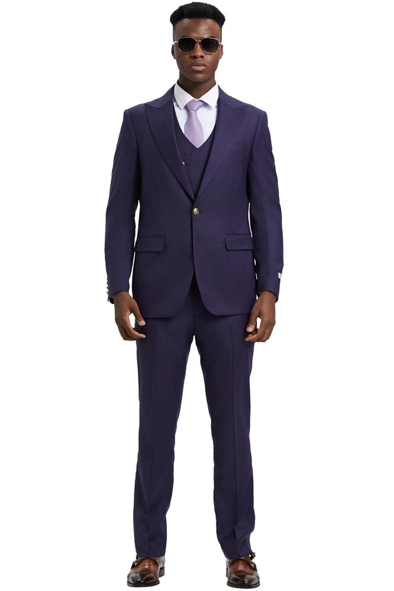 Stacy Adams Eggplant Pinstripe Vested Suit