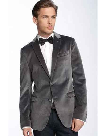 Dark Charcoal Gray 2 Button Slim Fit Velvet Blazer