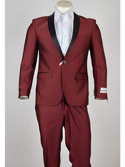 Dark color black Shawl Collared Maroon Single Buttons Classic Fit Wedding Prom Lightweight Material Summer Polyester men's - Burgundy Suit