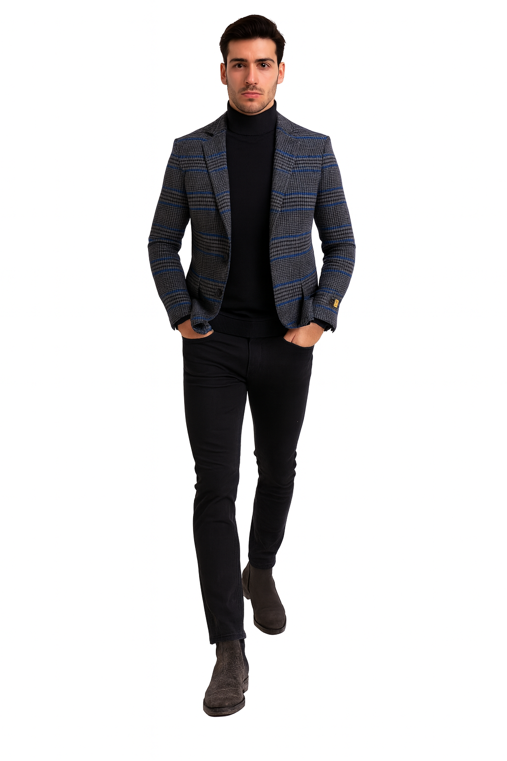 Dark Grey Houndstooth Blazer - Heavy Fabric Winter Fabric Glen Plaid Sport Coat