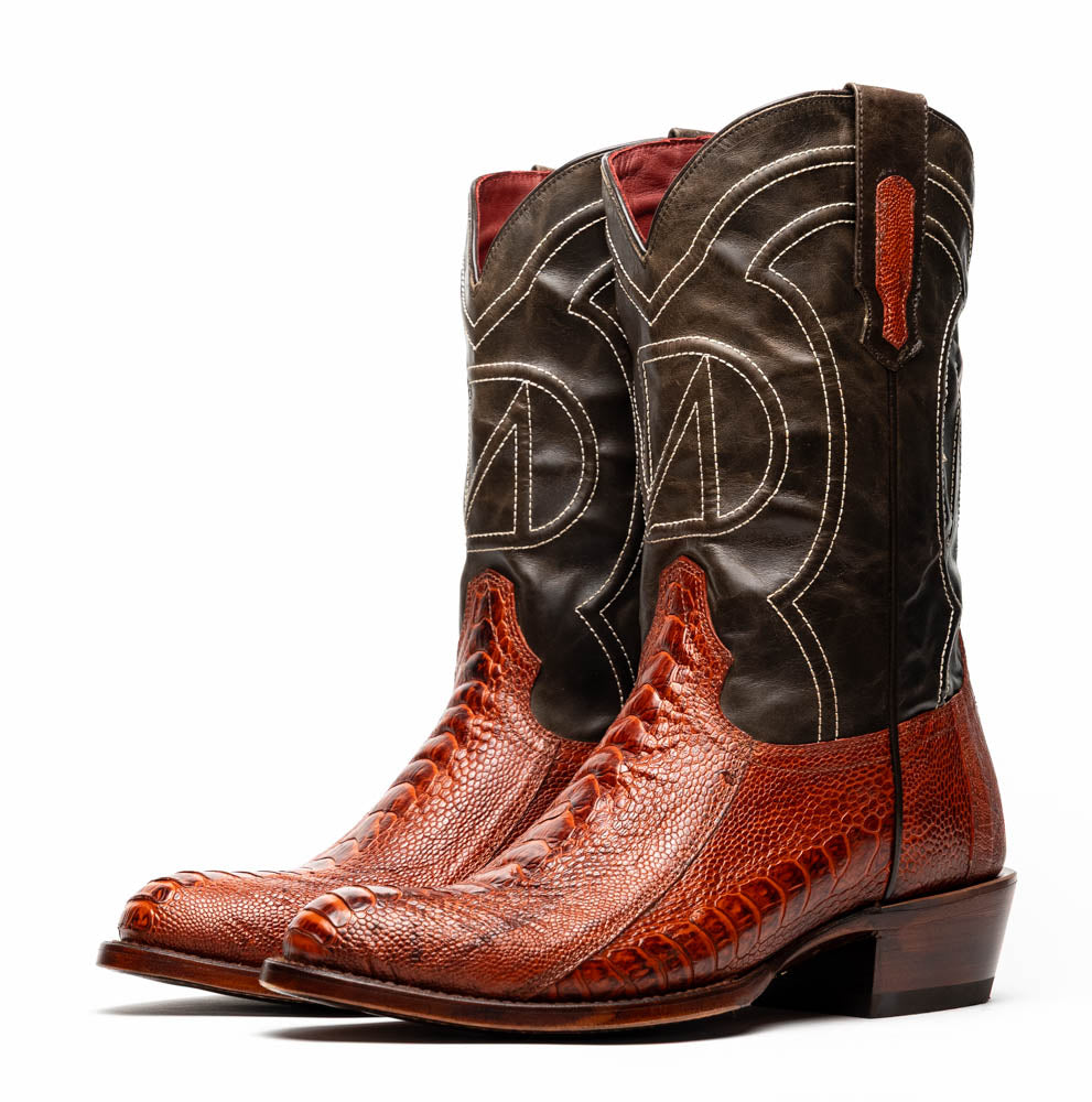 Marco Di Milano Denver Rustic Cognac Ostrich Leg Round Toe Cowboy Boots