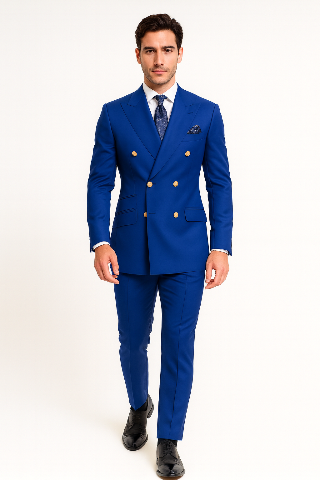 Double Breasted Blazer with Gold Buttons - Navy Blue Sport Coat