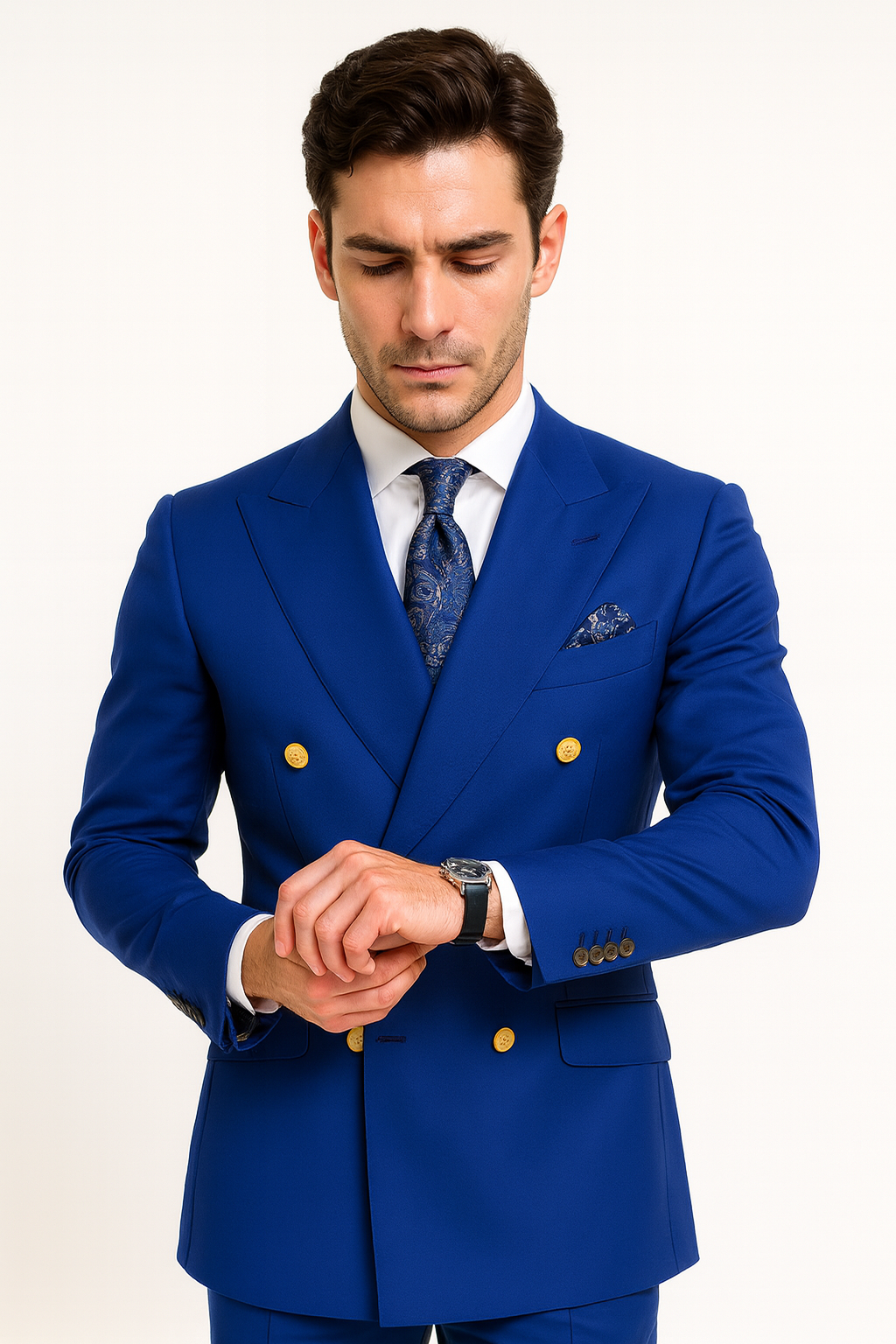 Double Breasted Blazer with Gold Buttons - Navy Blue Sport Coat