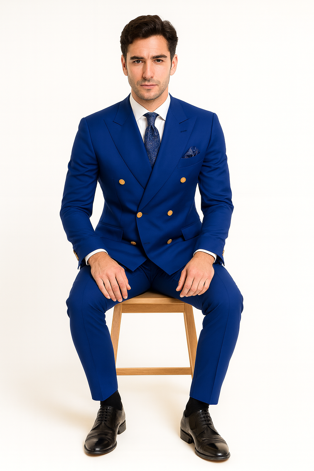 Double Breasted Blazer with Gold Buttons - Navy Blue Sport Coat