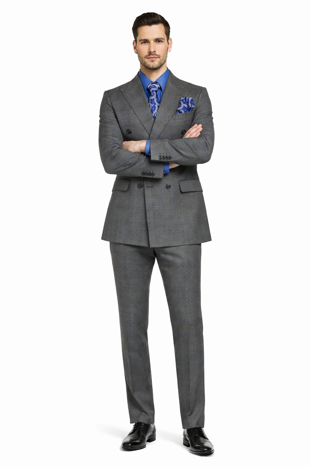 Double Breasted Suit - Charcoal Suit - Side Vented - Modern Fit