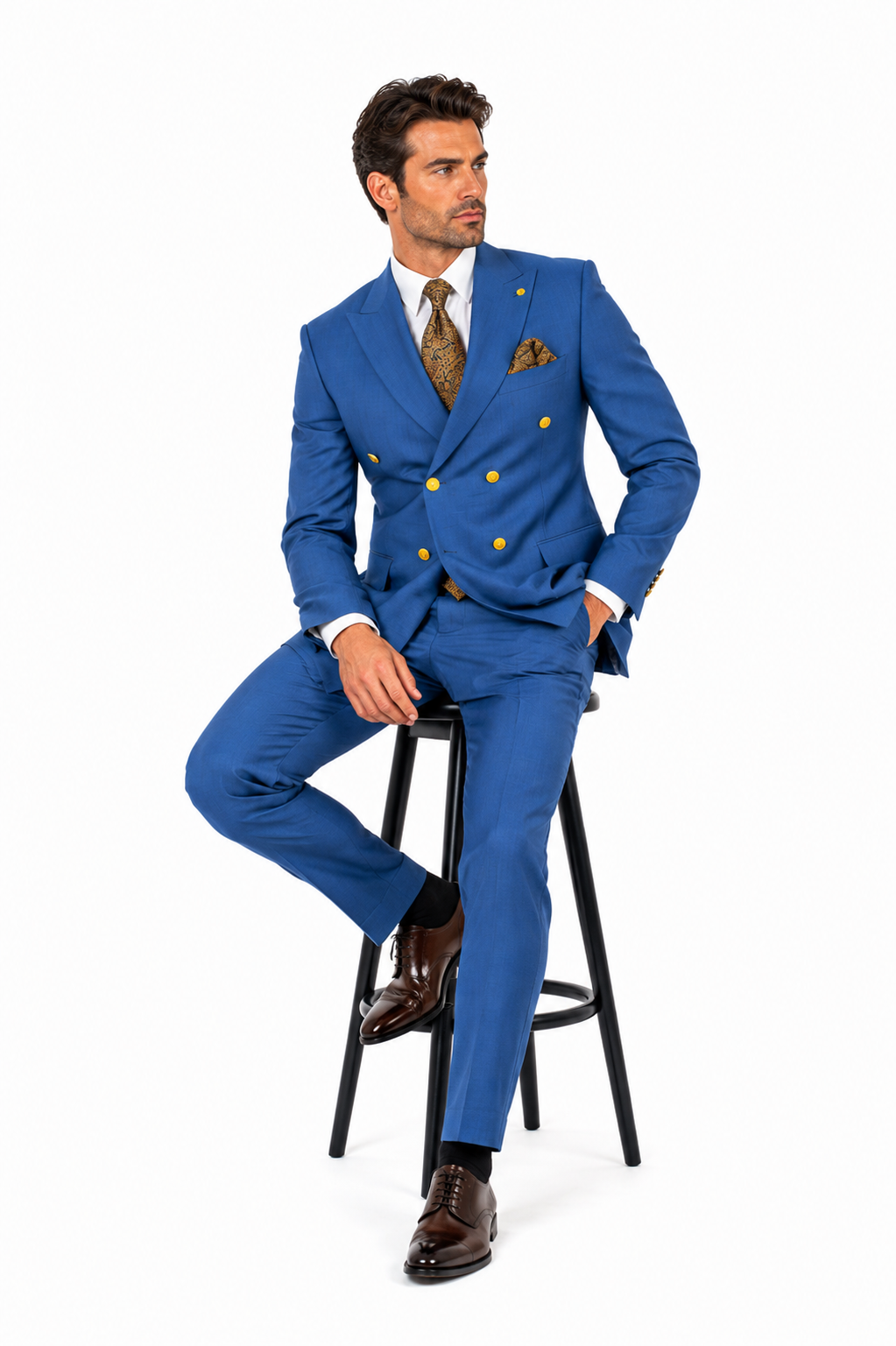 Double Breasted Wool Blazer - Indigo Sapphire