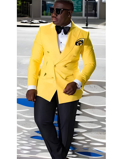 Double Breasted Yellow Buttons Closure Suit