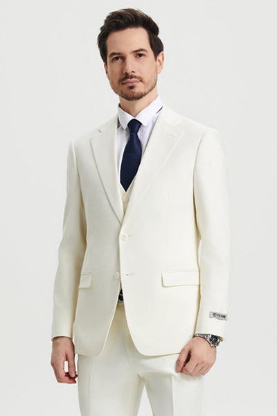 Ivory Off White Stacy Adams Two Button Vested Suit