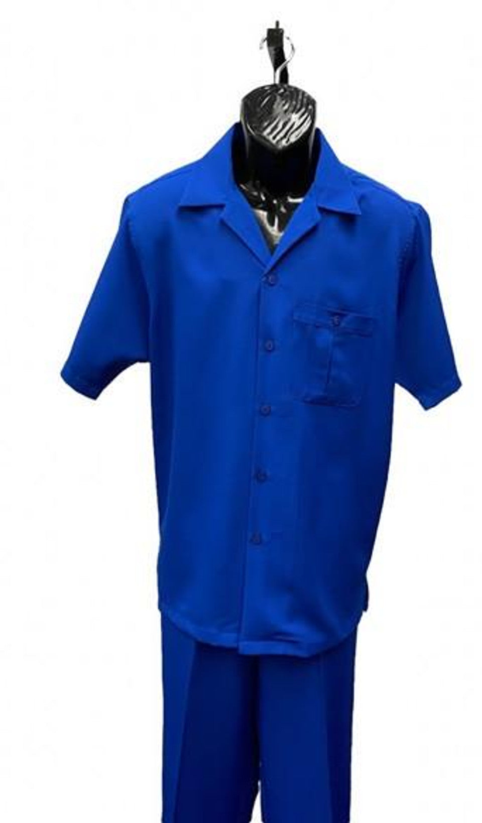 Mens Walking Suit Set Strpied Polyester Blue main image 0