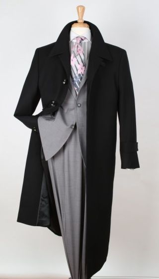 Topcoat - Falcone Mens Winter White Belted Top Coat Wool Full Length