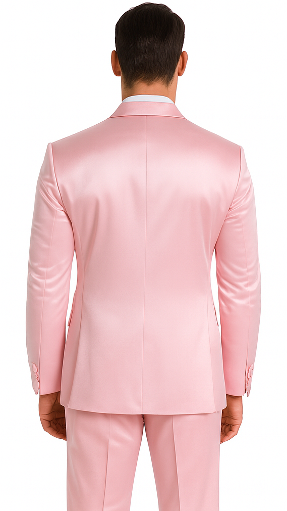 Tazzio Men's Dusty Rose Satin Double Breasted 3 Piece Slim Fit Suit with Peak Lapel