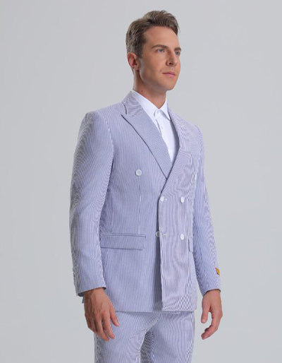 Double Breasted Summer Seersucker Suit