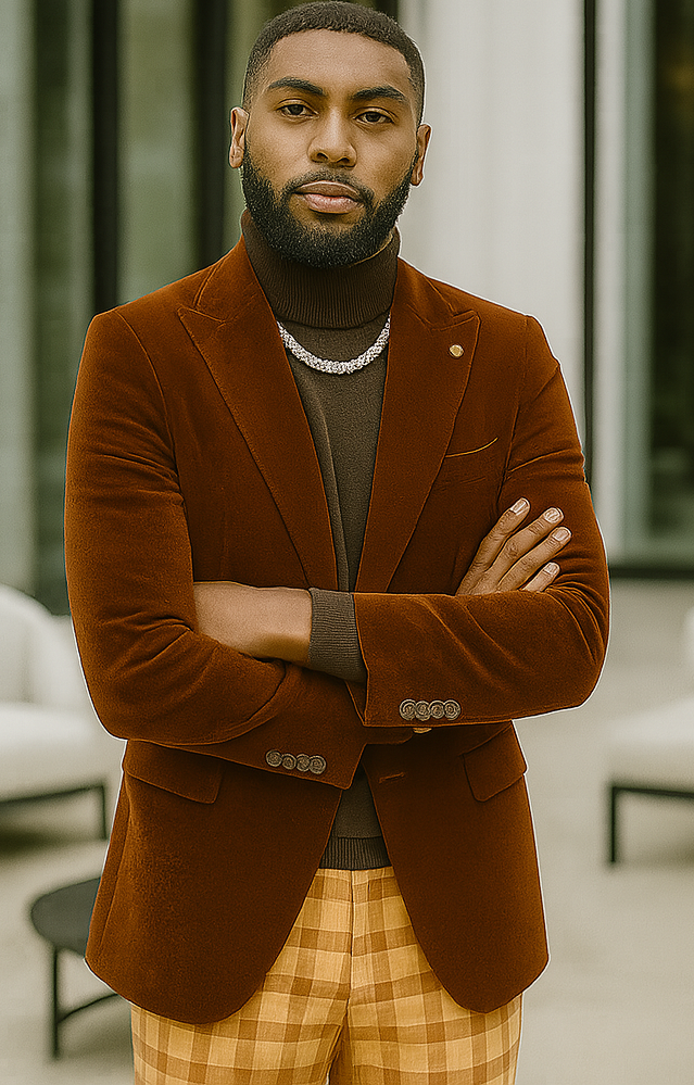 EJ Samuel Modern Fit Rust Velvet Blazer - Mens 2-Button