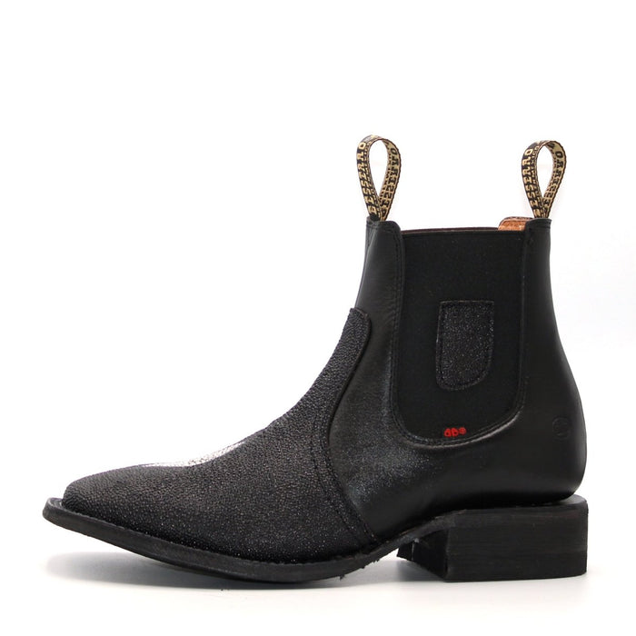 El Besserro Square Toe Print Stingray Ankle Boots Black