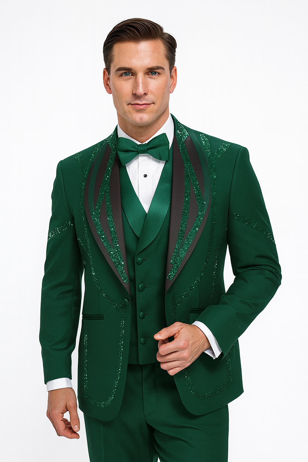 Italian Wool Hunter Green Modern Fit 3-Piece Tuxedo