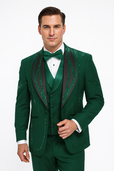 Italian Wool Hunter Green Modern Fit 3-Piece Tuxedo