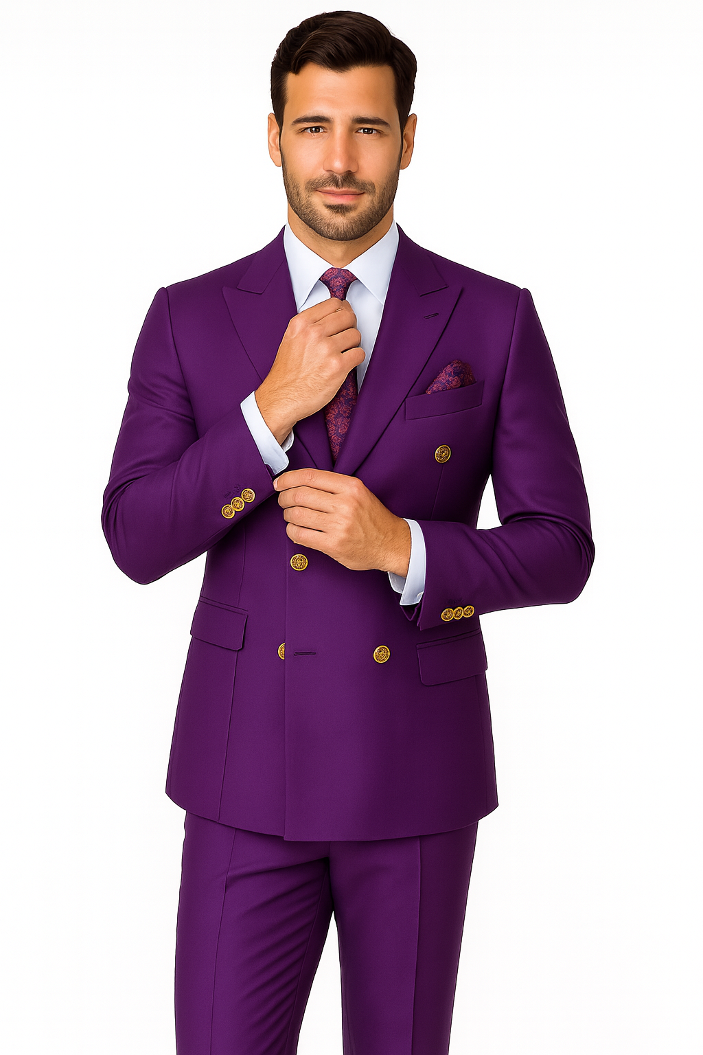 Double Breasted Wool Suit with Gold Buttons - Purple