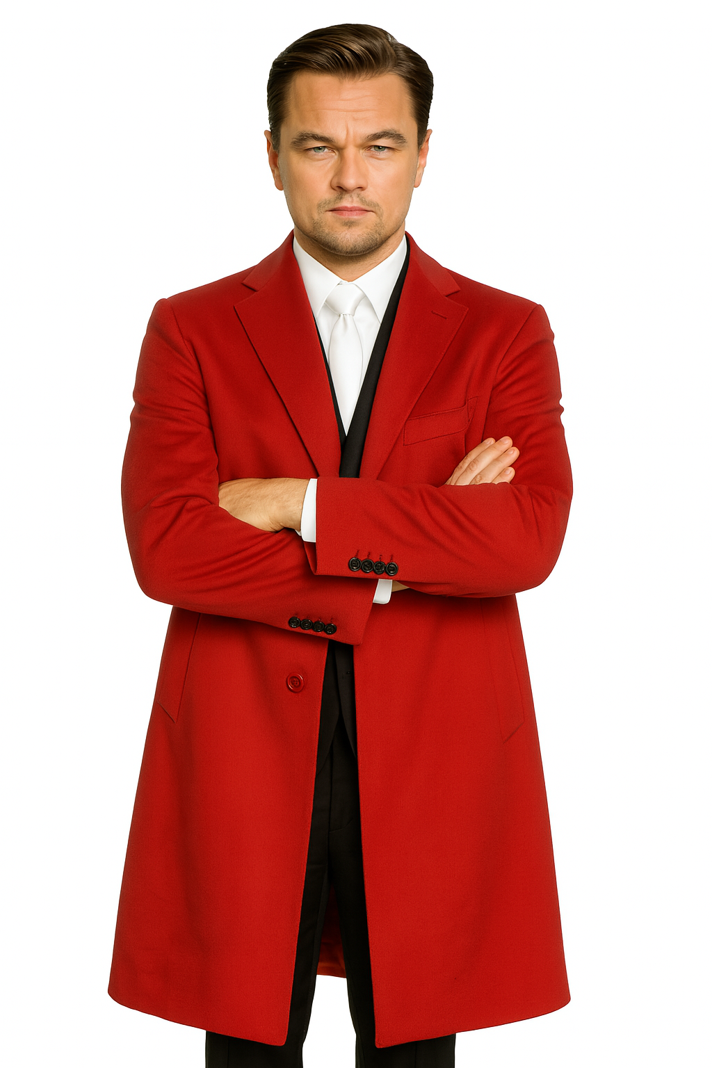 Three-Button Red Wool Dress Overcoat