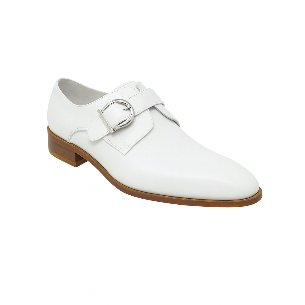 Mens Carrucci Classic Leather Fade Single D-Buckle Monk Strap Dress Shoe in Chestnut