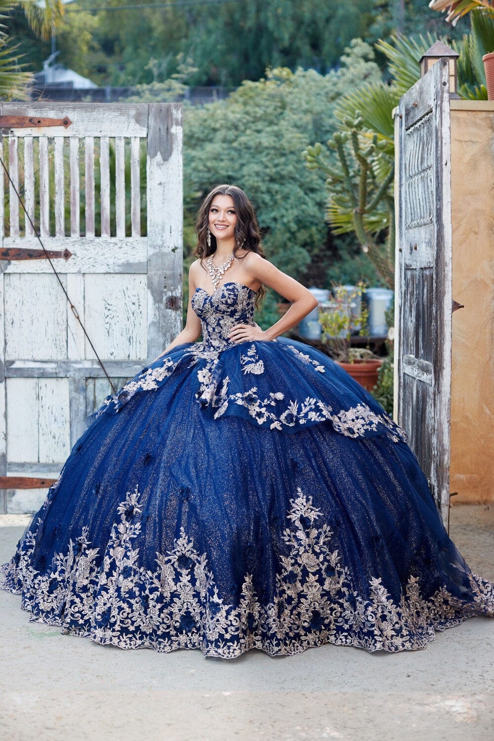 Embroidered Strapless Layered Ball Gown by Bella Princess PQ1051