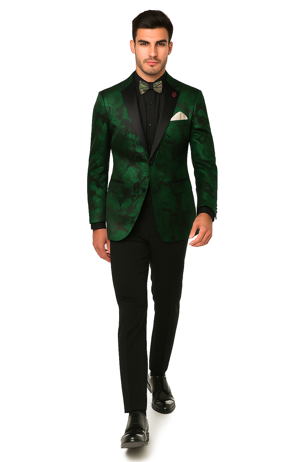 Emerald Green Paisley Tuxedo Suit - Prom Floral Tuxedo Suit - Groom Wedding Suit