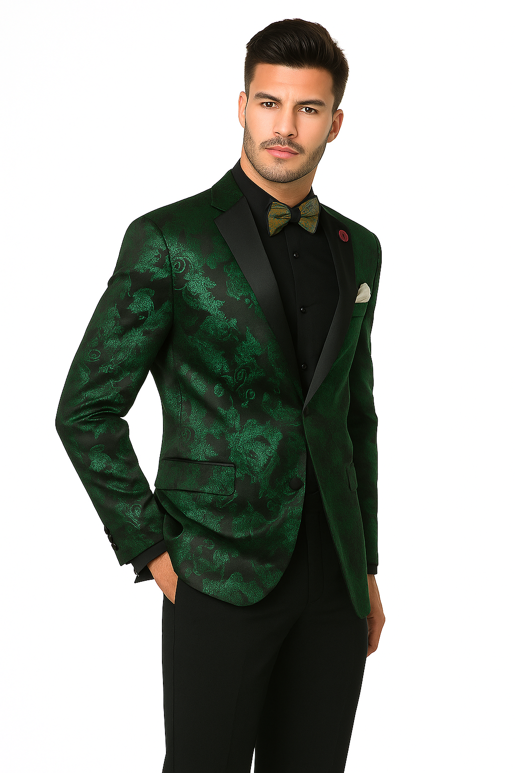 Emerald Green Paisley Tuxedo Suit - Prom Floral Tuxedo Suit - Groom Wedding Suit