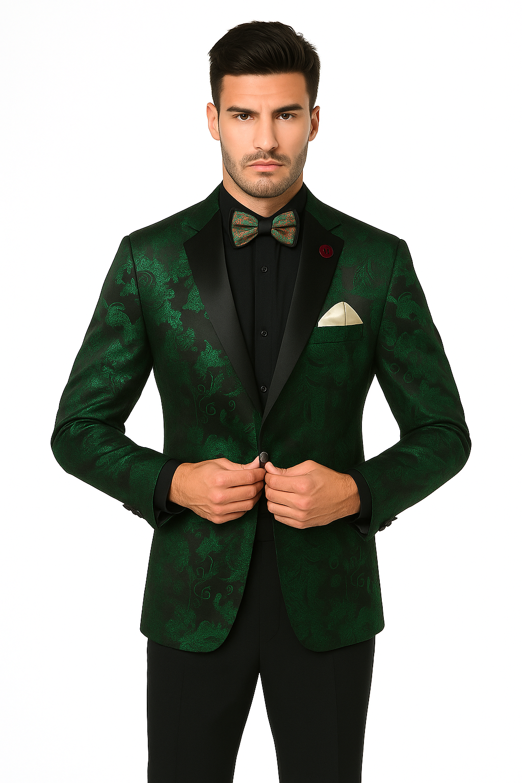 Emerald Green Paisley Tuxedo Suit - Prom Floral Tuxedo Suit - Groom Wedding Suit