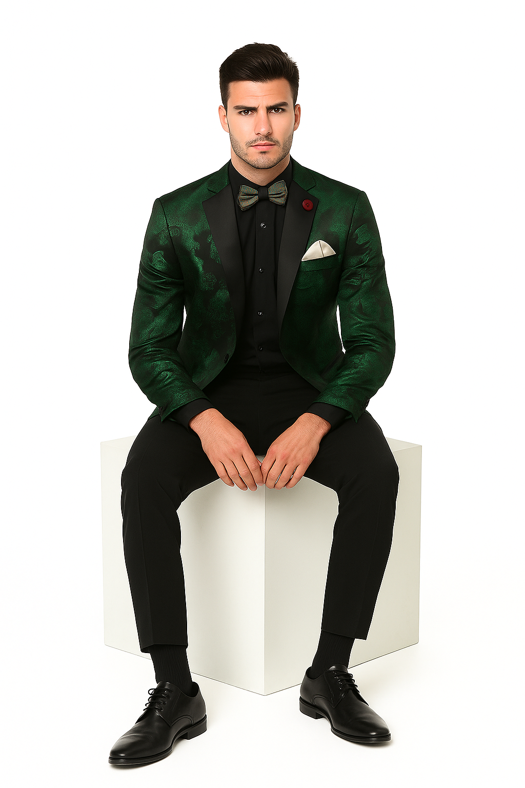 Emerald Green Paisley Tuxedo Suit - Prom Floral Tuxedo Suit - Groom Wedding Suit