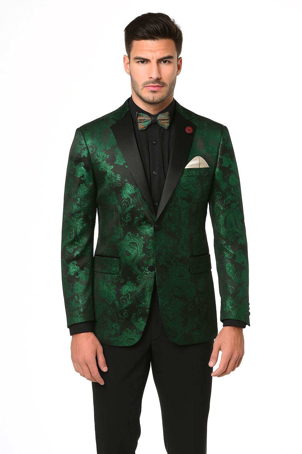 Emerald Green Paisley Tuxedo Suit - Prom Floral Tuxedo Suit - Groom Wedding Suit