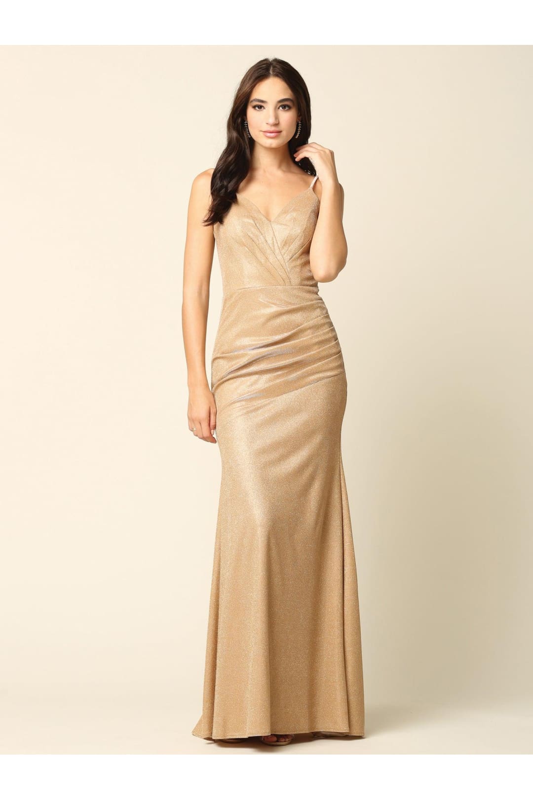 Eva USA 3358 Long Formal Spaghetti Strap Glitter Prom Dress