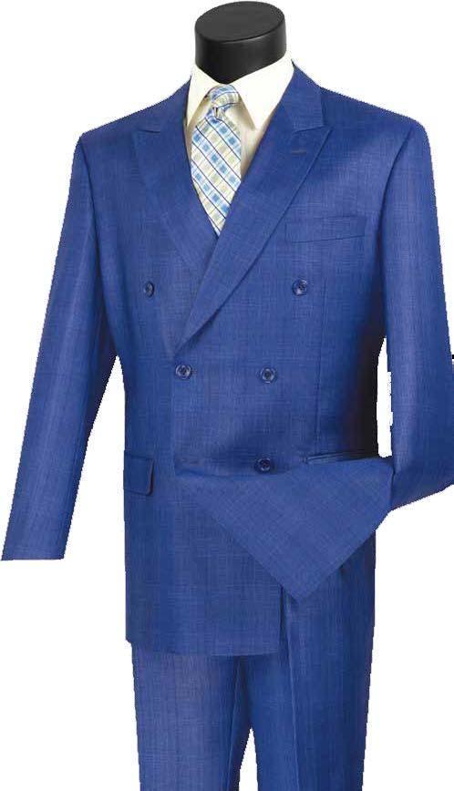 Double Breasted Glen Plaid Blue Suit