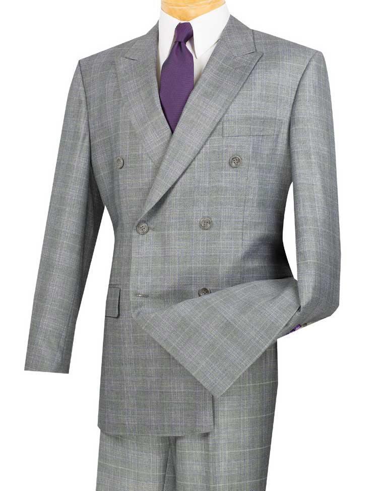 Double Breasted Glen Plaid Suit in Grey