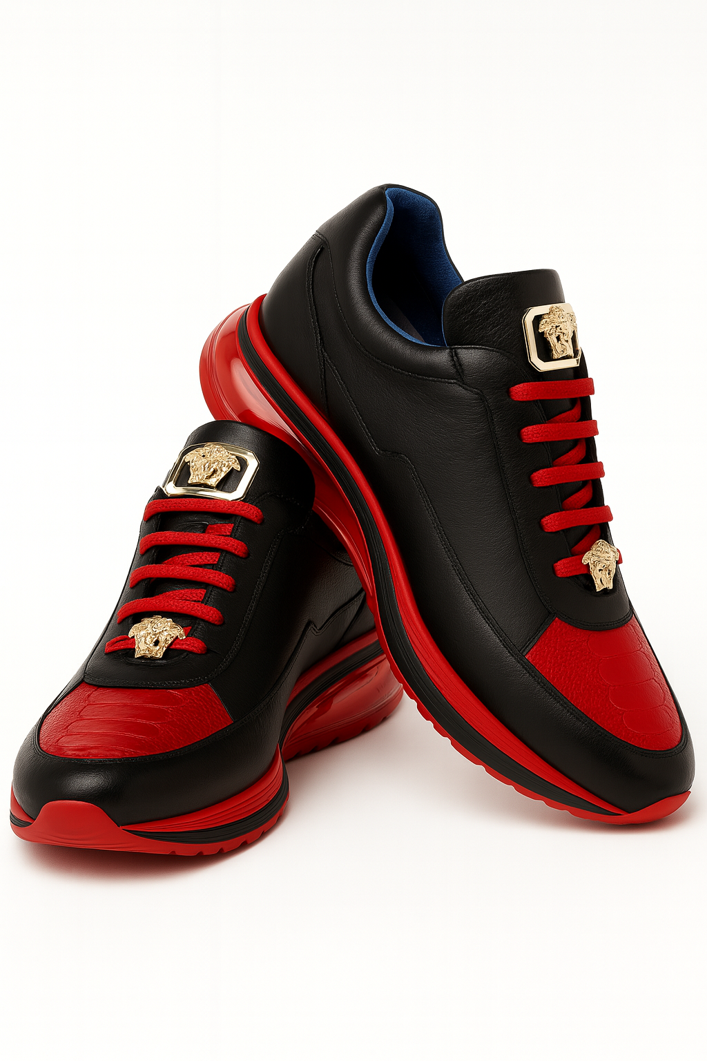 Belvedere Flash Men's Shoes Black & Red Exotic Ostrich / Calf-skin Leather Casual Sneakers