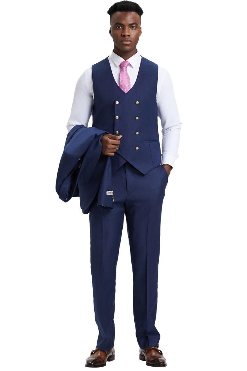 Stacy Adams Navy Pinstripe Vested Suit