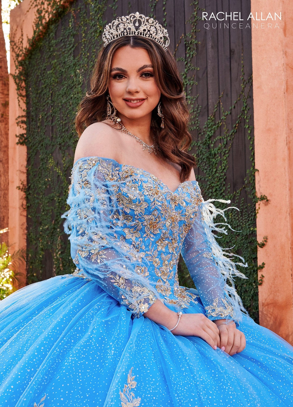 Rachel Allan RQ2167 Feather Cape Sleeve Quinceanera Dress