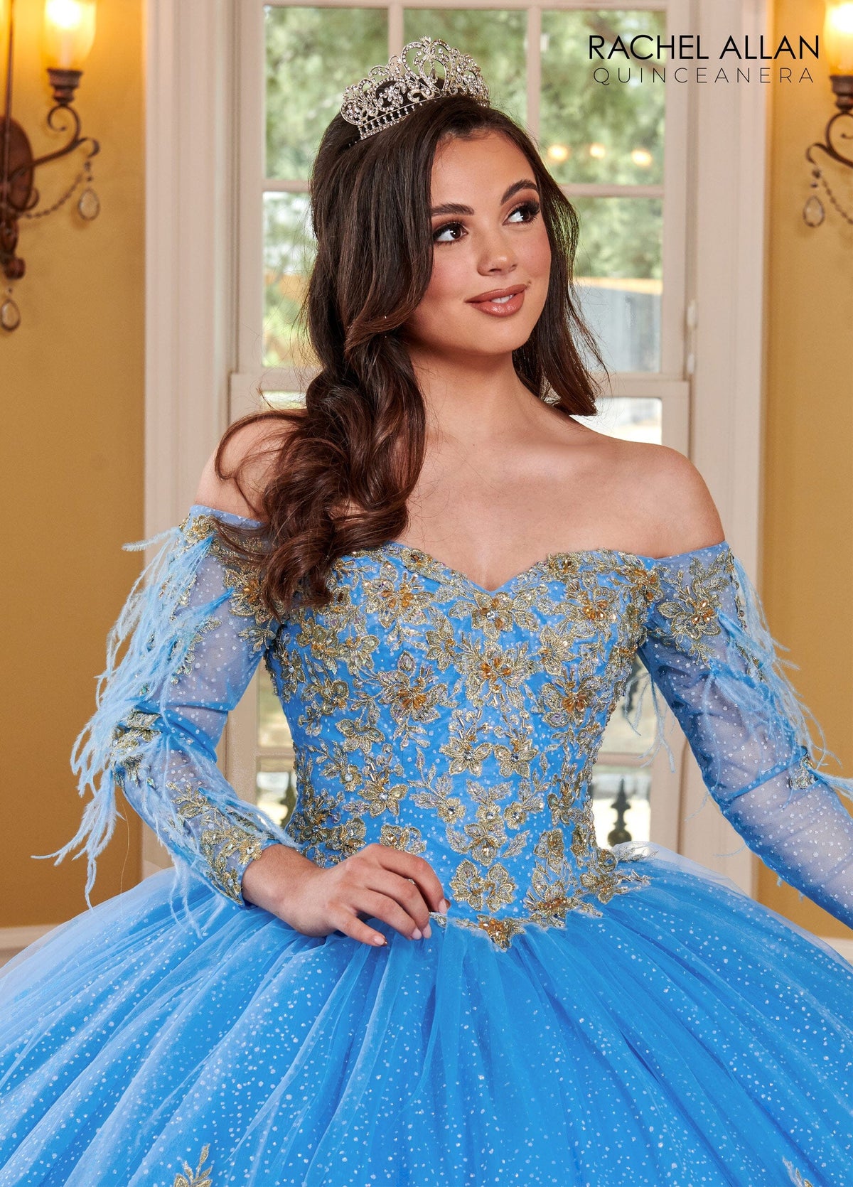 Rachel Allan RQ2167 Feather Cape Sleeve Quinceanera Dress