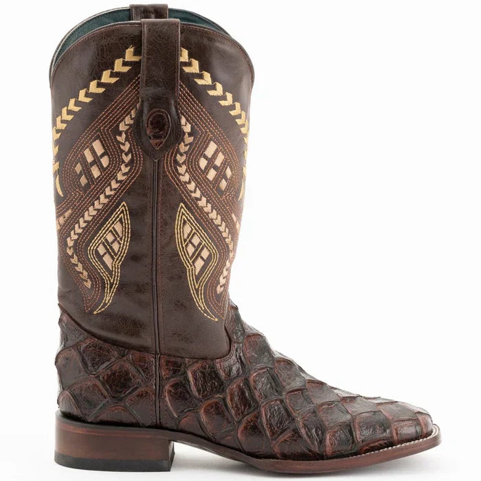 Ferrini Bronco Pirarucu Fish Print Boots Chocolate