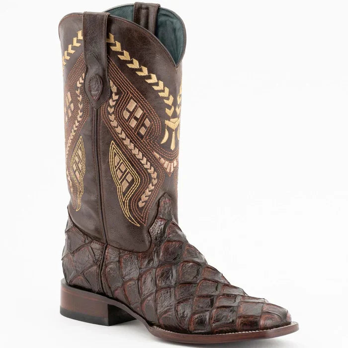 Ferrini Bronco Pirarucu Fish Print Boots Chocolate