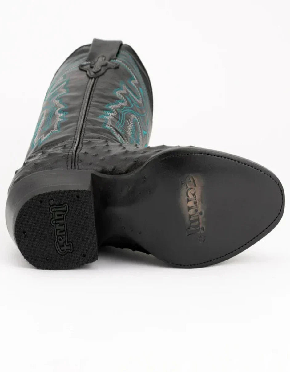 Ferrini Men's Full Quill Ostrich Black Boots