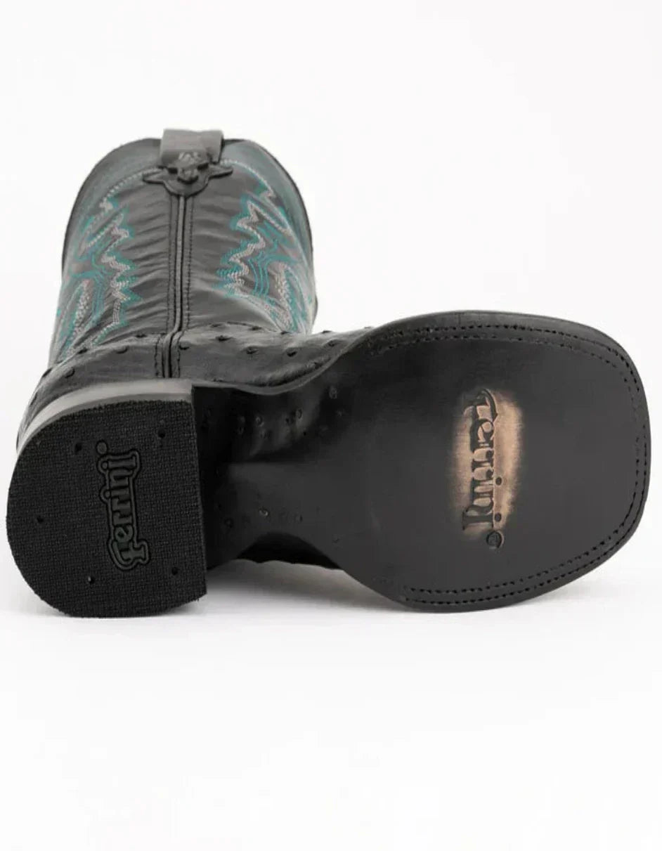 Ferrini Men's Colt Ostrich Square Toe Boots Black